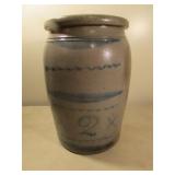 #2 blue decorated stoneware crock