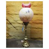 Fenton glass burmese hand painted fish lamp