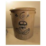 #6 Blue Decorated  Flower salt glazed crock