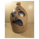 15" blue decorated stoneware crock jug