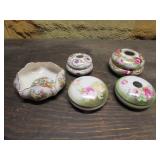 hand painted porcelain hair dishes & bowl
