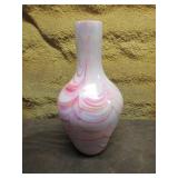 13" pink & white glass vase
