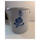 #3 blue decorated flower stoneware crock