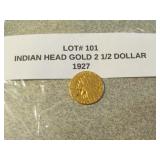 1927 2 1/2 dollar gold indian head coin