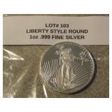 1 oz  .999 fine silver round