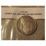 1 oz  .999 fine silver Apmex round