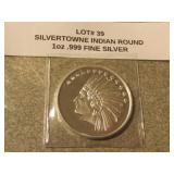 1 oz  .999 fine silver indian silvertowne round