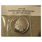 1 oz  .999 fine silver indian round