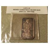 1 oz  .999 fine silver merry christmas bar