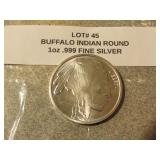 1 oz  .999 fine silver buffalo/indian round