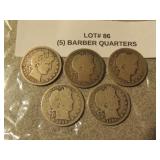 5 silver barber quarters