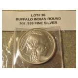 1 oz  .999 fine silver buffalo/indian round