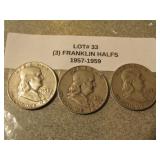 3 silver franklin half dollars
