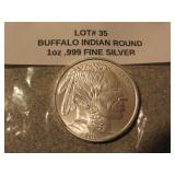 1 oz  .999 fine silver buffalo/indian round