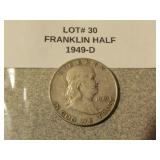 1949-D silver franklin half dollar