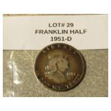 1951-D silver franklin half dollar