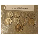 9- 1964 silver washington quarters