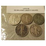5 silver walking liberty half dollars