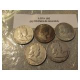 5 silver franklin half dollars