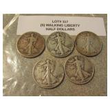 5 silver walking liberty half dollars