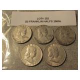 5 silver franklin half dollars