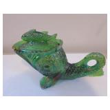 joe st.clair green carnival glass covered dolphin