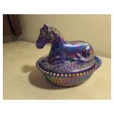 joe st.clair carnival glass covered horse dish