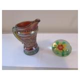 st.clair pitcher & unmarked floral paperweight