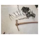 horse tack,pick axe & pitchfork head