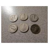 6 silver mercury dimes