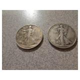 2 silver standing liberty half dollars