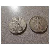 2 silver standing liberty half dollars