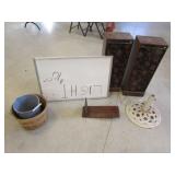 metal umbrella holder,speakers,white board,items