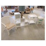 bed,nightstands,chair,lamp & cubby hole cabinet