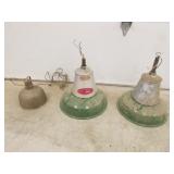 2 green porcelain hanging lights & light