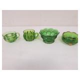 4 pcs of victorian green glass