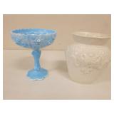 blue compote & white vase