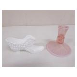 milk glass shoe & fenton candleholder
