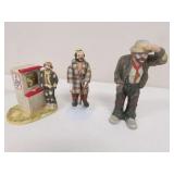 3 clown figurines incl: 1 emmett kelly
