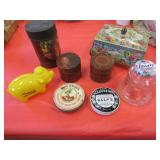 advertising tins,plastic pig bank & cherry bottle