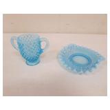 2 pcs of fenton blue hobnail glass