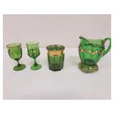 4 pcs of victorian green glass
