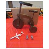 2 lead soldiers,toy airplane & wood trike