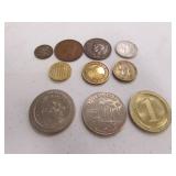 foreign coins,gaming tokens,wheat pennies,nickels