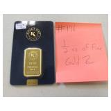 1/2 oz of fine gold bar
