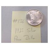 1923  AU+ silver peace dollar