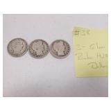 3- silver barber half dollars