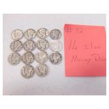 14 silver mercury dimes