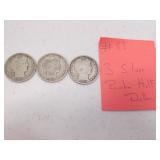 3- silver barber half dollars