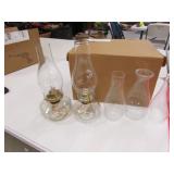 2 oil lamps & chimneys